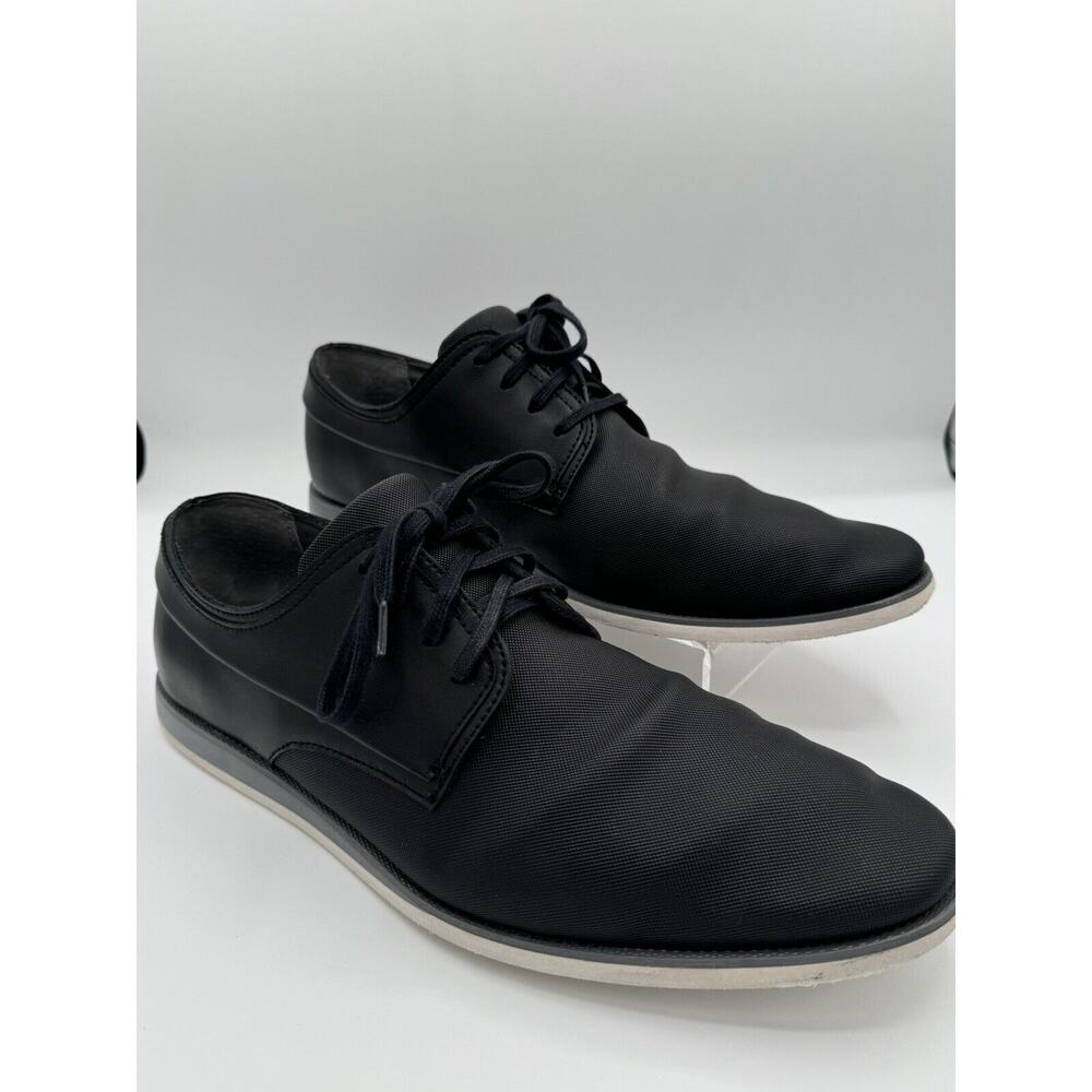 MENS CALVIN KLEIN KELLEN EMBOSS LEATHER DRESS SHOES BLACK OXFORD SZ 12